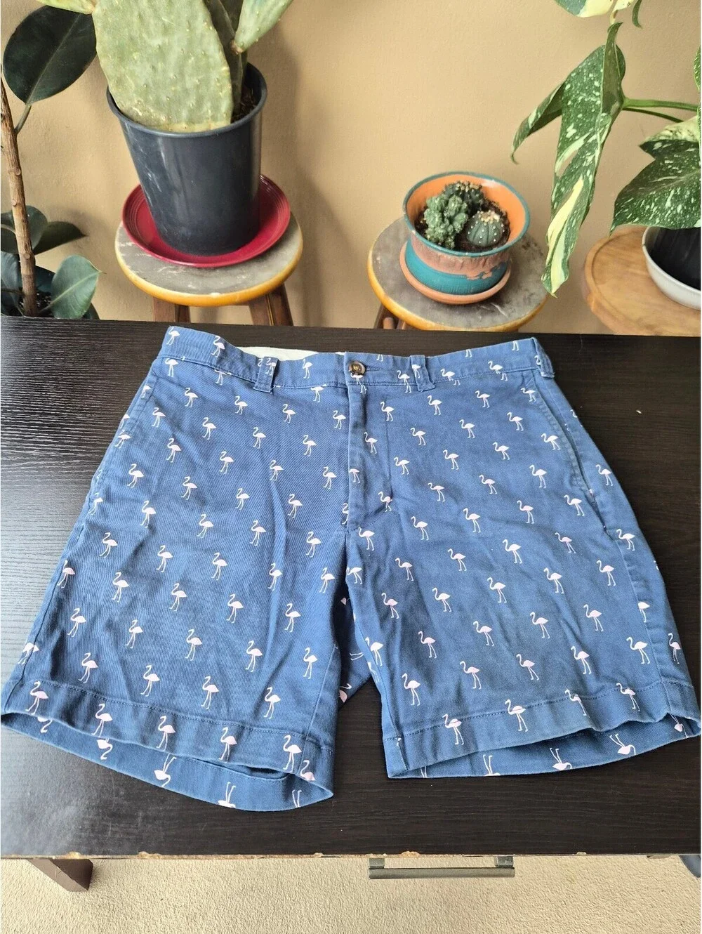 J.Crew Men’s 7” Inseam Flamingo Print Chino Shorts Blue Pink Size 31